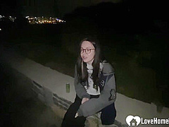 Nerdy babe gets plowed in the park