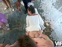 VIP4K. Bride was fucked hard and got anal creampie while guests were watching