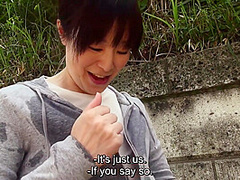 Sweaty older Japanese woman with massive tits uses them on my feet