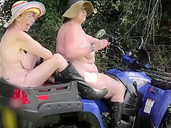 Crazy Naked Matures In Floppy Hats On A Quad Bike