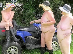 Crazy Naked Matures In Floppy Hats On A Quad Bike