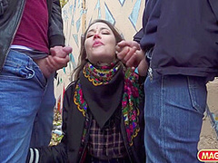 Fiamma Monti And Jason Steel - Petite Brunette Double Pounded In The Park