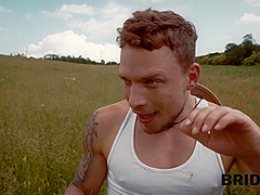 BRIDE4K. Pretty brunette bride fucks a horny shepherd in a summer field