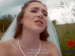 BRIDE4K. Pretty brunette bride fucks a horny shepherd in a summer field