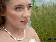 BRIDE4K. Pretty brunette bride fucks a horny shepherd in a summer field