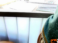 Japanese Girl Plays With Her Hairy Pussy On The Stairs While Blowing A Guy