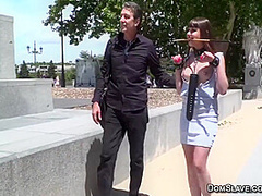 Bound Babe Disgraced In Public Outdoors And Fucked In Bar