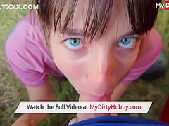 German Skinny Girl Layla Von Hohensee Deepthroats Dick In Nature
