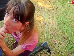 German Skinny Girl Layla Von Hohensee Deepthroats Dick In Nature