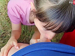 German Skinny Girl Layla Von Hohensee Deepthroats Dick In Nature