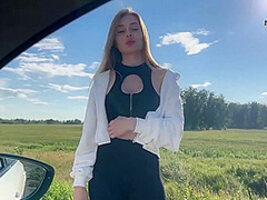 Russian Hitchhiker Is Ready To Suck In The Car