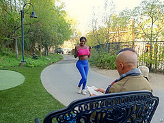 Nasty Old Bench Flasher Meets Thirsty Jogging Nymph With Ebony Mystique, Chong Dong - Brazzers