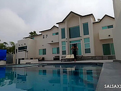 Full Bush Latina Krista Reyes Fucked Hard by the Pool