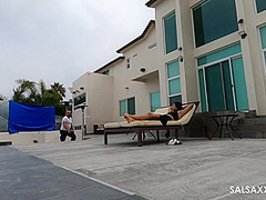 Full Bush Latina Krista Reyes Fucked Hard by the Pool