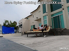 Full Bush Latina Krista Reyes Fucked Hard by the Pool