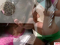 Brunette teen babysitter taking care of her boss big cock