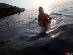 Lilu Moon And Honour May In Totally Naked Lesbian Hotties Jump Right Into Warm Sea