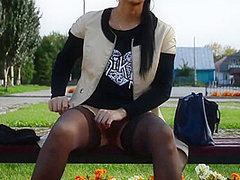 Legal-age Stepmother Demonstrates Publicly Her Natural Boobs And Masturbates Pussy