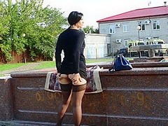 Legal-age Stepmother Demonstrates Publicly Her Natural Boobs And Masturbates Pussy