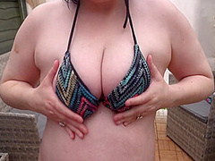 Raven Hair Wife Posing In String Bikini