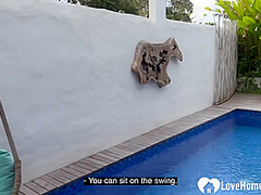 Enjoying a sexy blow by the poolside