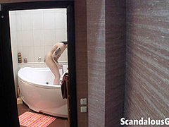Sexy teen showering in POV bath tub