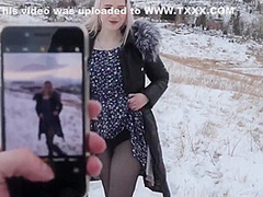 Stacy Starando In Russian Chick In Winter In Nature Sucks Off Her Lovers Plump Penis