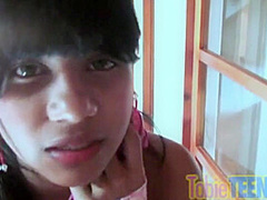 Tobie Teen with small tits and Fingering Pussy in Stairs