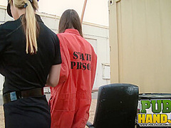 Naughty Cop Sarah Vandella Strokes Lucky Prisoner - PublicHandjobs