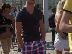 European Cutie Made To Jack Off A Stranger And Walk Through The Streets With His Cum On Her Face - Kink