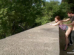 Adorable 18 Year Old Is Made To Crawl On Her Knees, Suck Cock, And Get Ass Pounded In Public - Kink