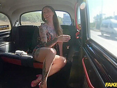 Tattooed Sexy Brunette Fucks The Taxi Man By Showing Off Her Inked Body