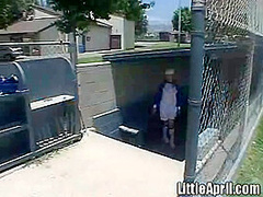 Little April rubbing her pussy at baseball field