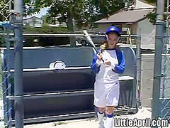Little April rubbing her pussy at baseball field