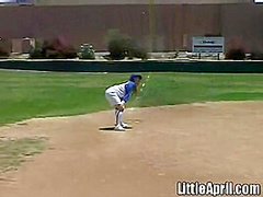 Little April rubbing her pussy at baseball field
