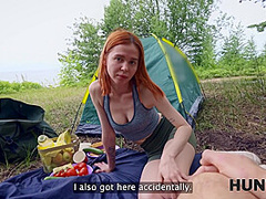 HUNT4K. Horny guy found redhead slut in the forest and fucked her roughly