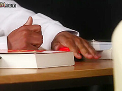 Office CFNM sluts tugging black cock