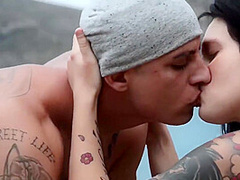 Bosomed Bitch Sucks Chopper Outdoors - Erotic