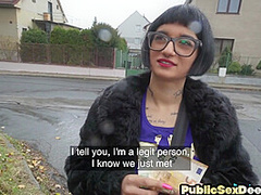 Nerdy babe doggystyled for money