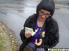 Nerdy babe doggystyled for money