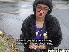 Nerdy babe doggystyled for money