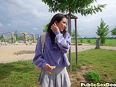 Naive bebe pulled amateur outdoor fuck for money