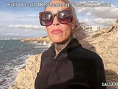 Fuck me on the Beach! Horny MILF Sophie Logan fucked by Jean Pallett at SalsaXXX