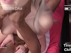 Lingerie beauty mocking small cock loser